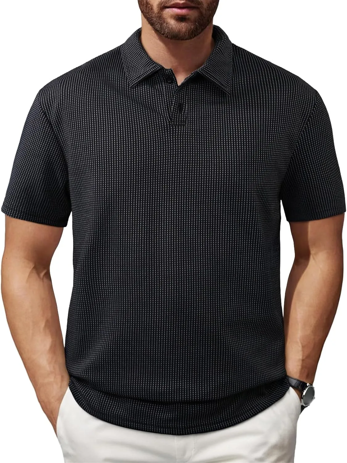 Мужская вязаная поло с коротким рукавом, Slim Fit, в полоску RSZGSWS
Мужская вязаная поло с коротким рукавом, Slim Fit, в полоску RSZGSWS