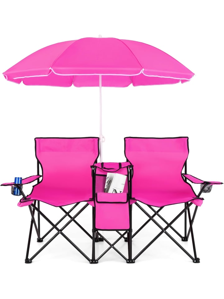 COSTWAY Двухместный походный стул с зонтиком, розовый
COSTWAY Двухместный походный стул с зонтиком, розовый