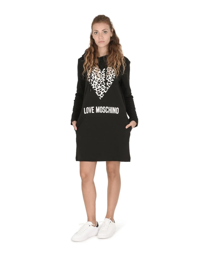 Платье-Худи с леопардовым принтом и сердечками Love Moschino, черный
Платье-Худи с леопардовым принтом и сердечками Love Moschino, черный