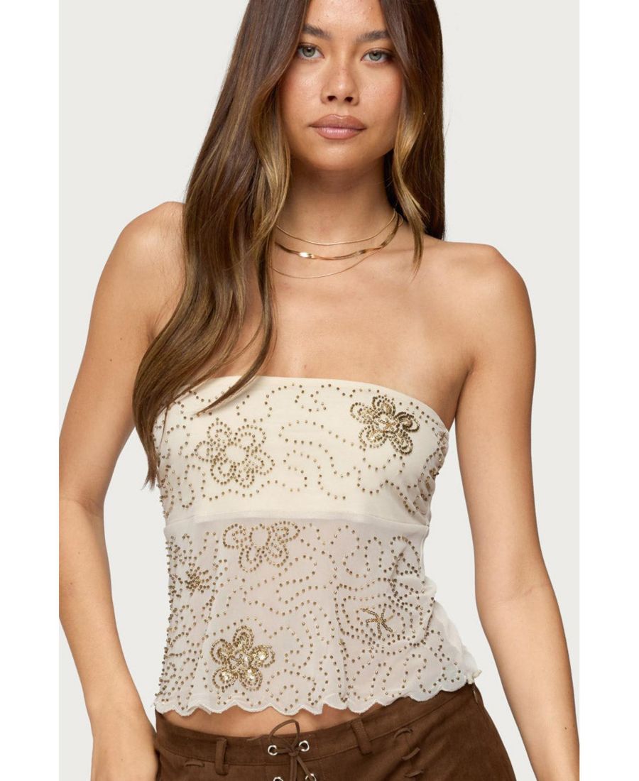 Женский прозрачный топ без бретелей Astra с бисером Edikted, Cream
Женский прозрачный топ без бретелей Astra с бисером Edikted, Cream