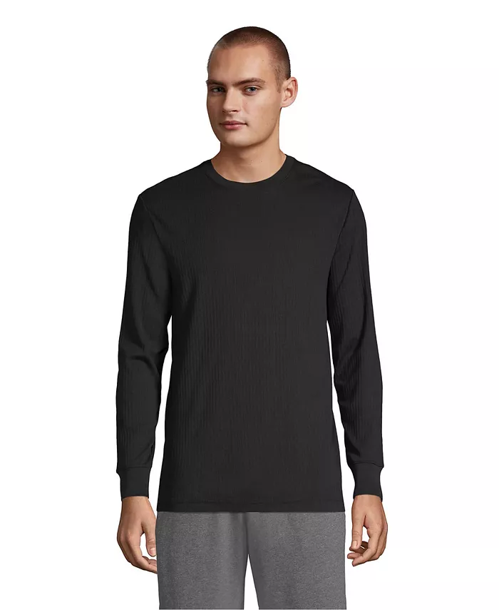 Мужская пижамная рубашка с вязаным рубчиком и круглым вырезом Lands' End, черный 
Мужская пижамная рубашка с вязаным рубчиком и круглым вырезом Lands' End, черный