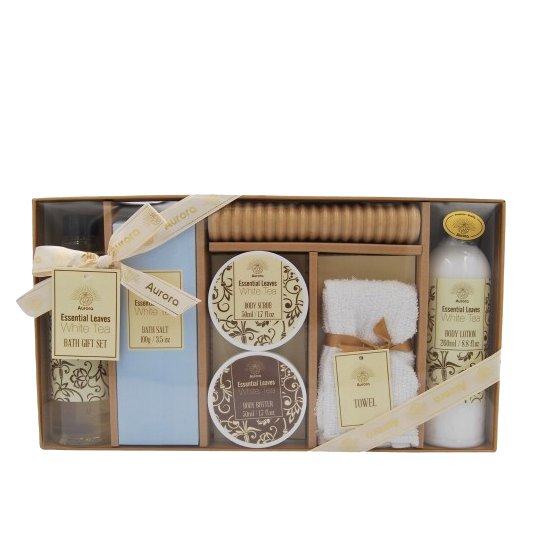 Aurora, Подарочный набор для женщин с массажером 7 товаров - Белый чай
Aurora, Подарочный набор для женщин с массажером 7 товаров - Белый чай