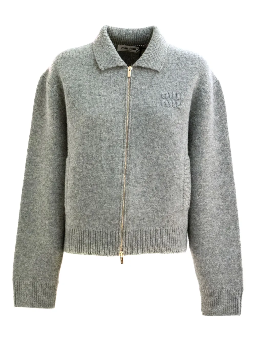 Кардиган на молнии с вышивкой Miu Miu, серый
Кардиган на молнии с вышивкой Miu Miu, серый