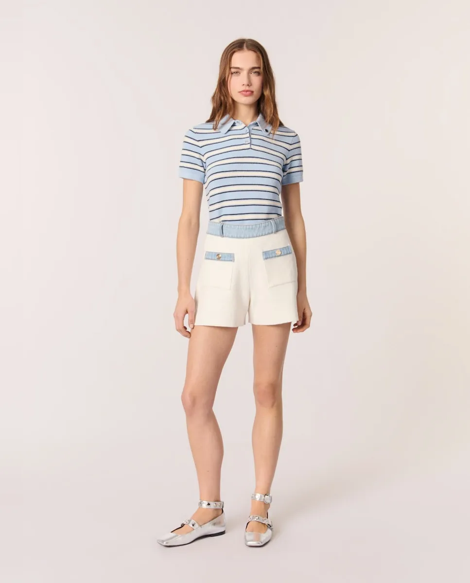 Женские трикотажные шорты с джинсовыми деталями Maje, белый
Женские трикотажные шорты с джинсовыми деталями Maje, белый