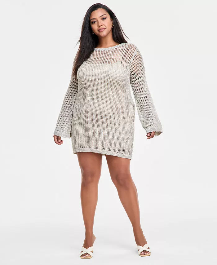 Модное мини-платье с длинными рукавами и кружевной вязкой больших размеров Bar III, коричневый/бежевый 
Модное мини-платье с длинными рукавами и кружевной вязкой больших размеров Bar III, коричневый/бежевый