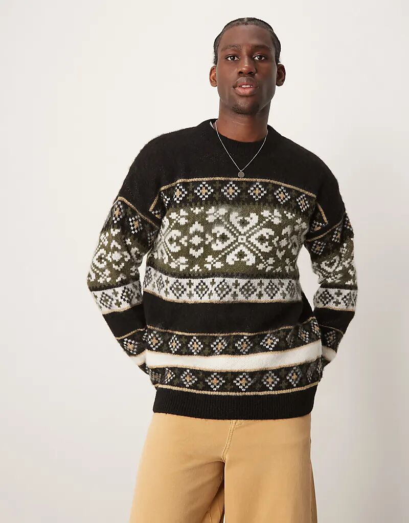 Свободный пушистый вязаный джемпер с круглым вырезом и узором «фэйр-айл» черного цвета ASOS DESIGN
Свободный пушистый вязаный джемпер с круглым вырезом и узором «фэйр-айл» черного цвета ASOS DESIGN