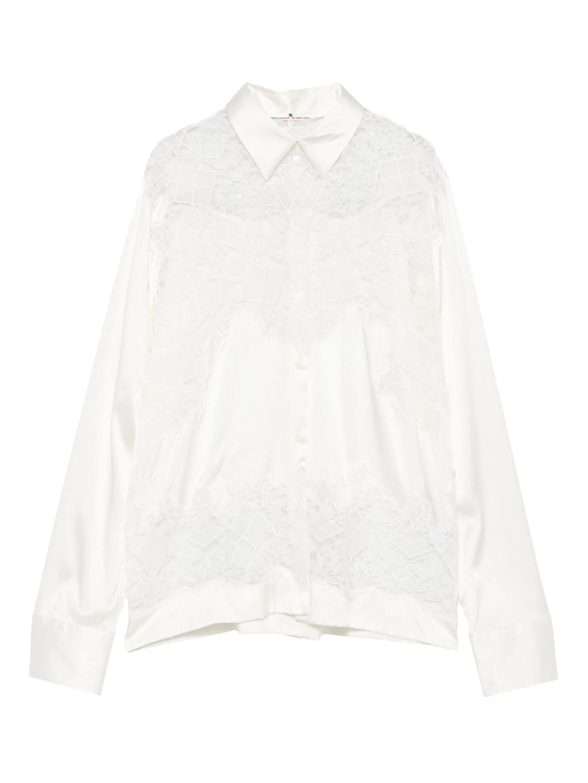Атласная блузка с кружевными вставками Ermanno Scervino, белый
Атласная блузка с кружевными вставками Ermanno Scervino, белый