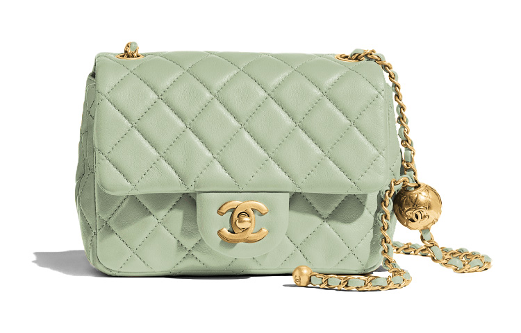Кожаная мини-сумка-клатч квадратной формы, маленькая сумка с золотистым шариком, женская зеленая сумка через плечо CHANEL