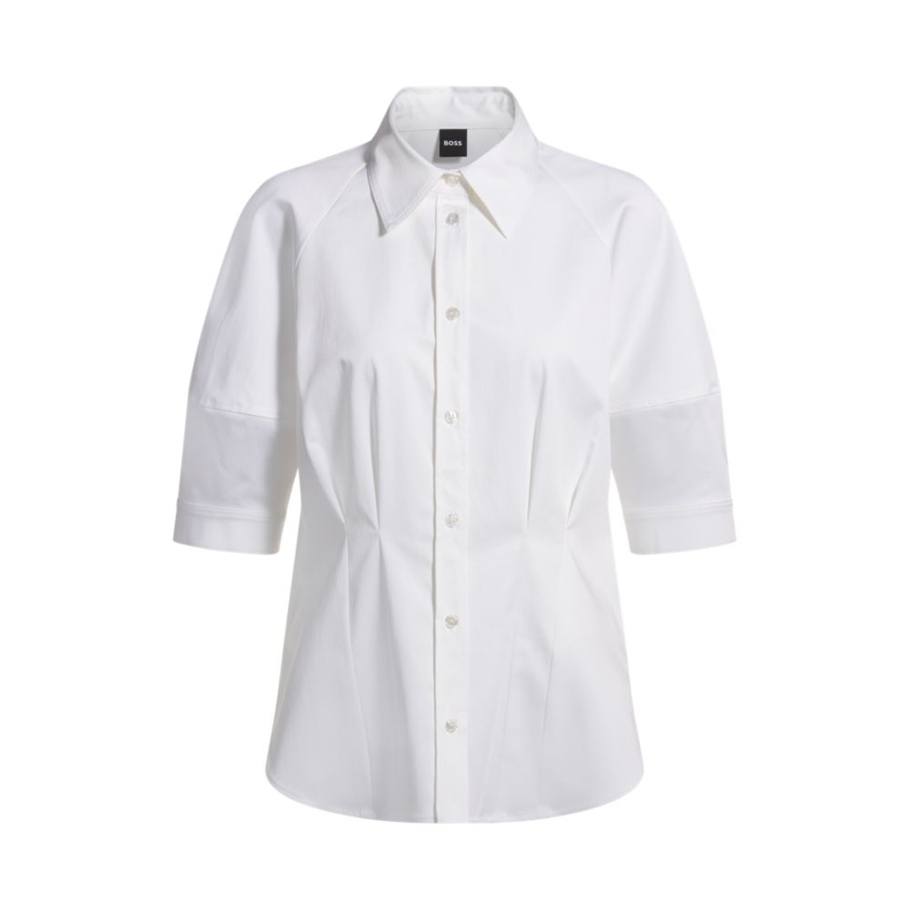 Приталенная блузка из стрейч-хлопка BOSS, белый 
Приталенная блузка из стрейч-хлопка BOSS, белый