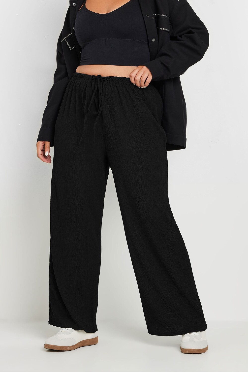 Фактурные широкие брюки с завязкой на талии Yours Curve, черный 
Фактурные широкие брюки с завязкой на талии Yours Curve, черный