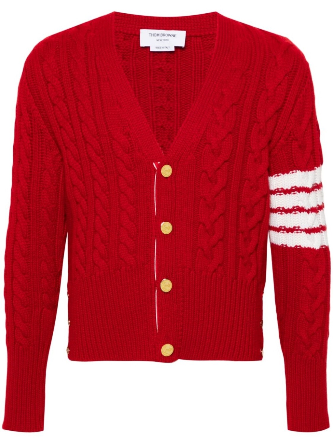 Кашемировый кардиган фактурной вязки Thom Browne, красный
Кашемировый кардиган фактурной вязки Thom Browne, красный