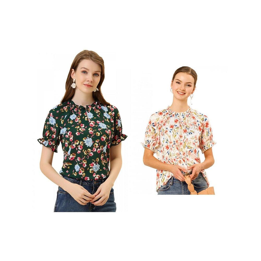 2 упаковки женских повседневных блузок с цветочным принтом и рюшами, короткими рукавами и рюшами на шее ALLEGRA K, цвет White And Dark Green
2 упаковки женских повседневных блузок с цветочным принтом и рюшами, короткими рукавами и рюшами на шее ALLEGRA K, цвет White And Dark Green