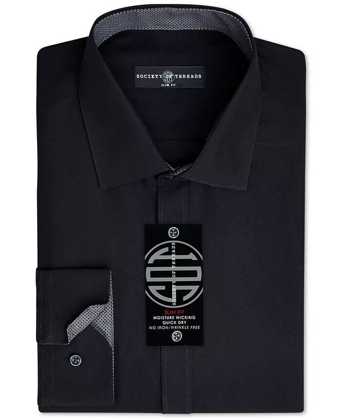 Мужская однотонная классическая рубашка приталенного кроя без железа Society of Threads, черный
Мужская однотонная классическая рубашка приталенного кроя без железа Society of Threads, черный