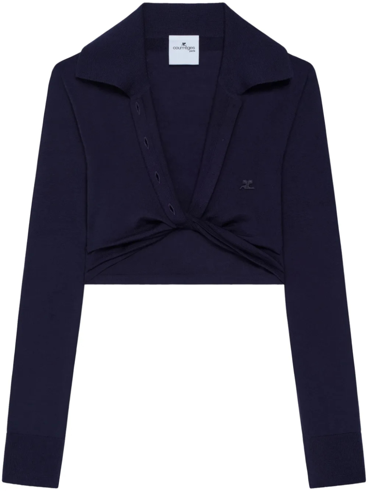 Укороченный джемпер с воротником поло Courrèges, черный
Укороченный джемпер с воротником поло Courrèges, черный