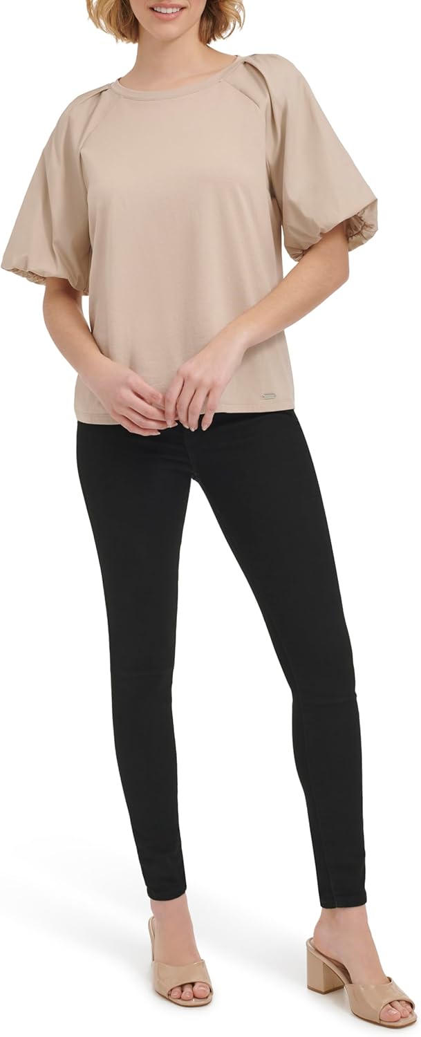 Женский трикотажный топ Calvin Klein с короткими рукавами и комбинированной отделкой, Latte
Женский трикотажный топ Calvin Klein с короткими рукавами и комбинированной отделкой, Latte