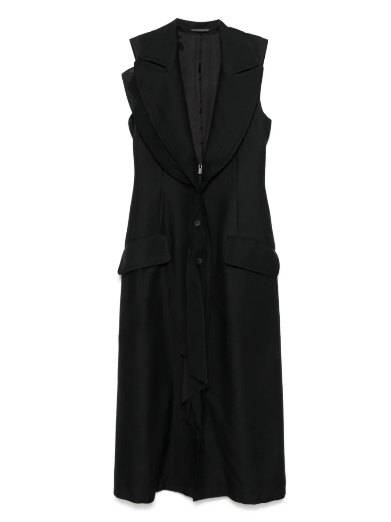 Yohji Yamamoto платье миди с глубоким V-образным вырезом, черный 
Yohji Yamamoto платье миди с глубоким V-образным вырезом, черный