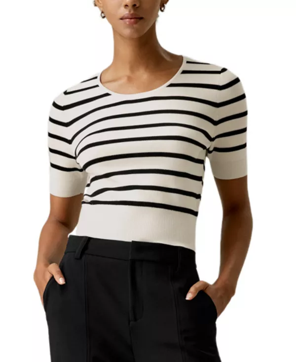 Укороченный вязаный топ в шелковую полоску Lilysilk, белый
Укороченный вязаный топ в шелковую полоску Lilysilk, белый