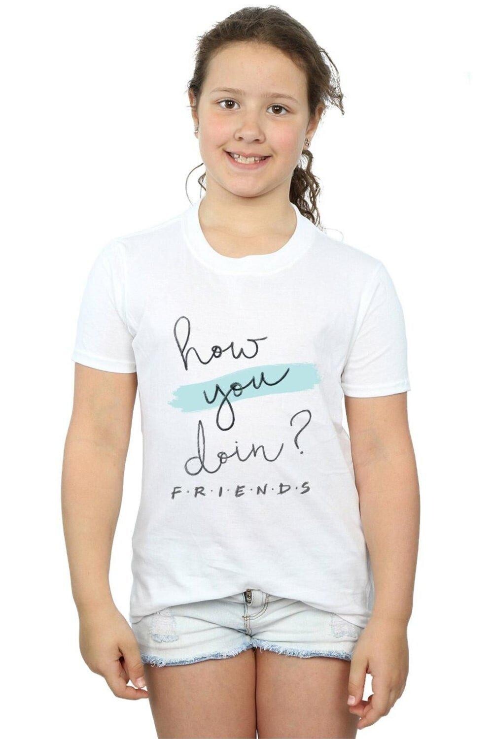 Как дела Хлопковая футболка с почерком Friends, белый 
Как дела Хлопковая футболка с почерком Friends, белый