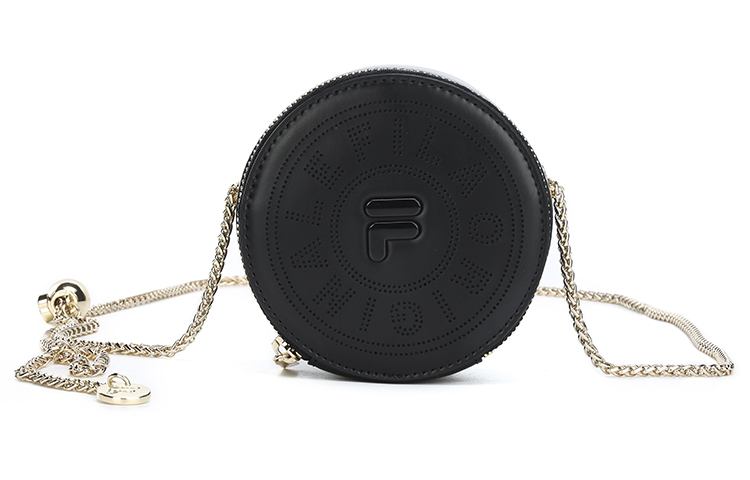 Полиуретановая маленькая круглая сумка через плечо кроссбоди мини женская матово-черная FILA