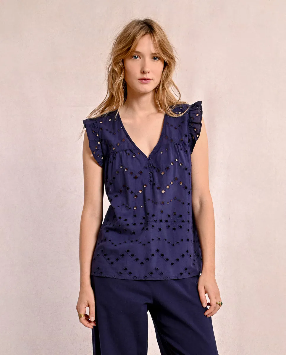 Ажурный женский топ с V-образным вырезом Molly Bracken, темно-синий
Ажурный женский топ с V-образным вырезом Molly Bracken, темно-синий