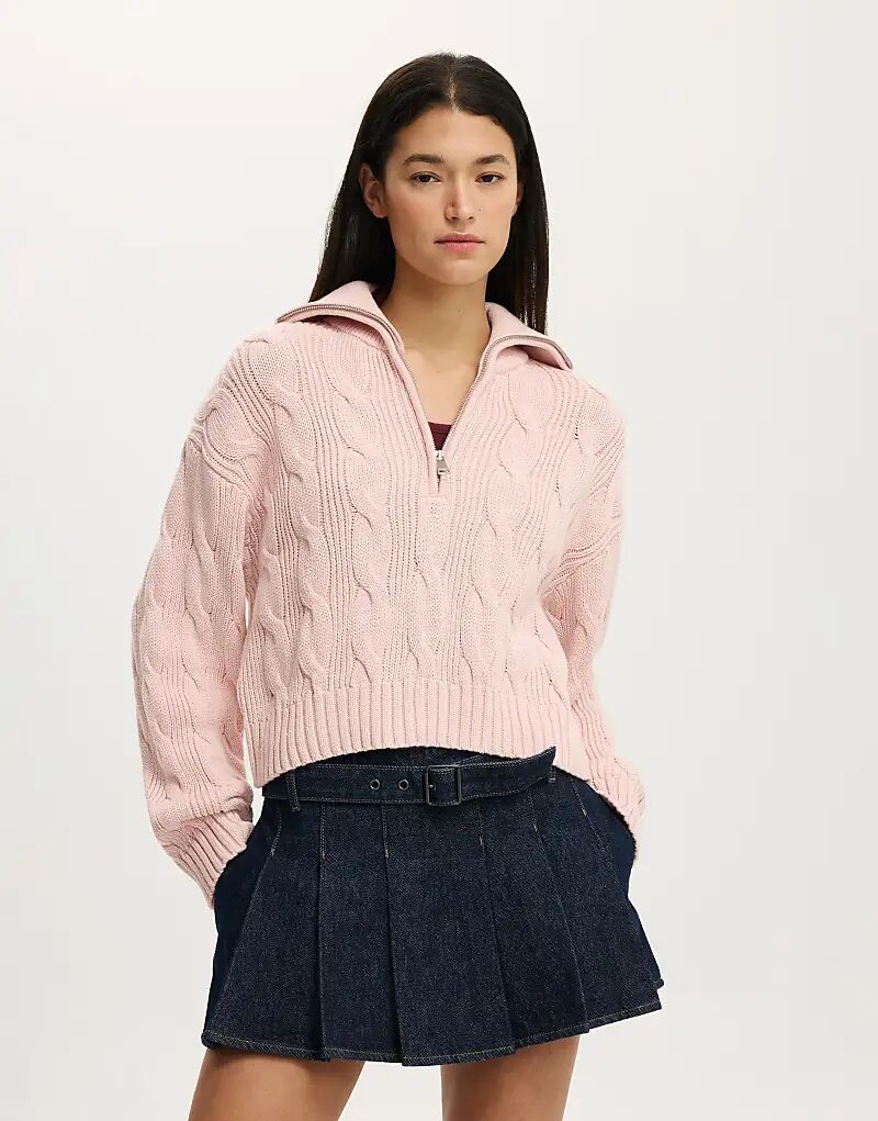 Свитер с косой на хлопке и застежкой-молнией на половину длины, розовый
Свитер с косой на хлопке и застежкой-молнией на половину длины, розовый