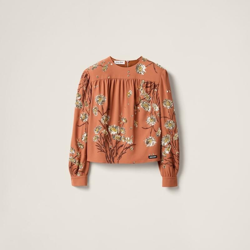 Топ из шелка с пескоструйной обработкой и вышивкой Miu Miu, коричневый
Топ из шелка с пескоструйной обработкой и вышивкой Miu Miu, коричневый