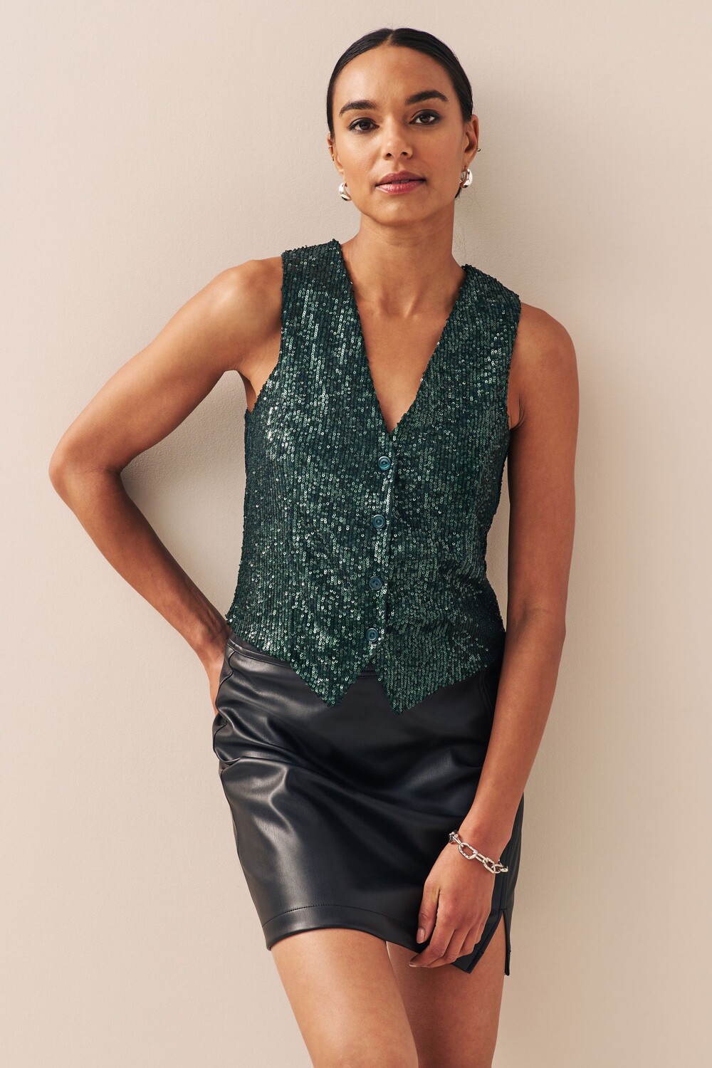 Жилет с блестками Next, зеленый 
Жилет с блестками Next, зеленый