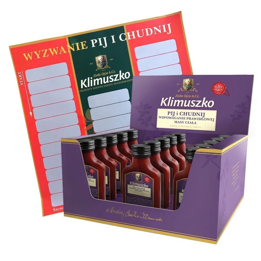 Травы отца Климушко, Пей и худей + скретч-карта - Поддержание правильного веса 15х100мл Zioła Ojca Klimuszko
Травы отца Климушко, Пей и худей + скретч-карта - Поддержание правильного веса 15х100мл Zioła Ojca Klimuszko