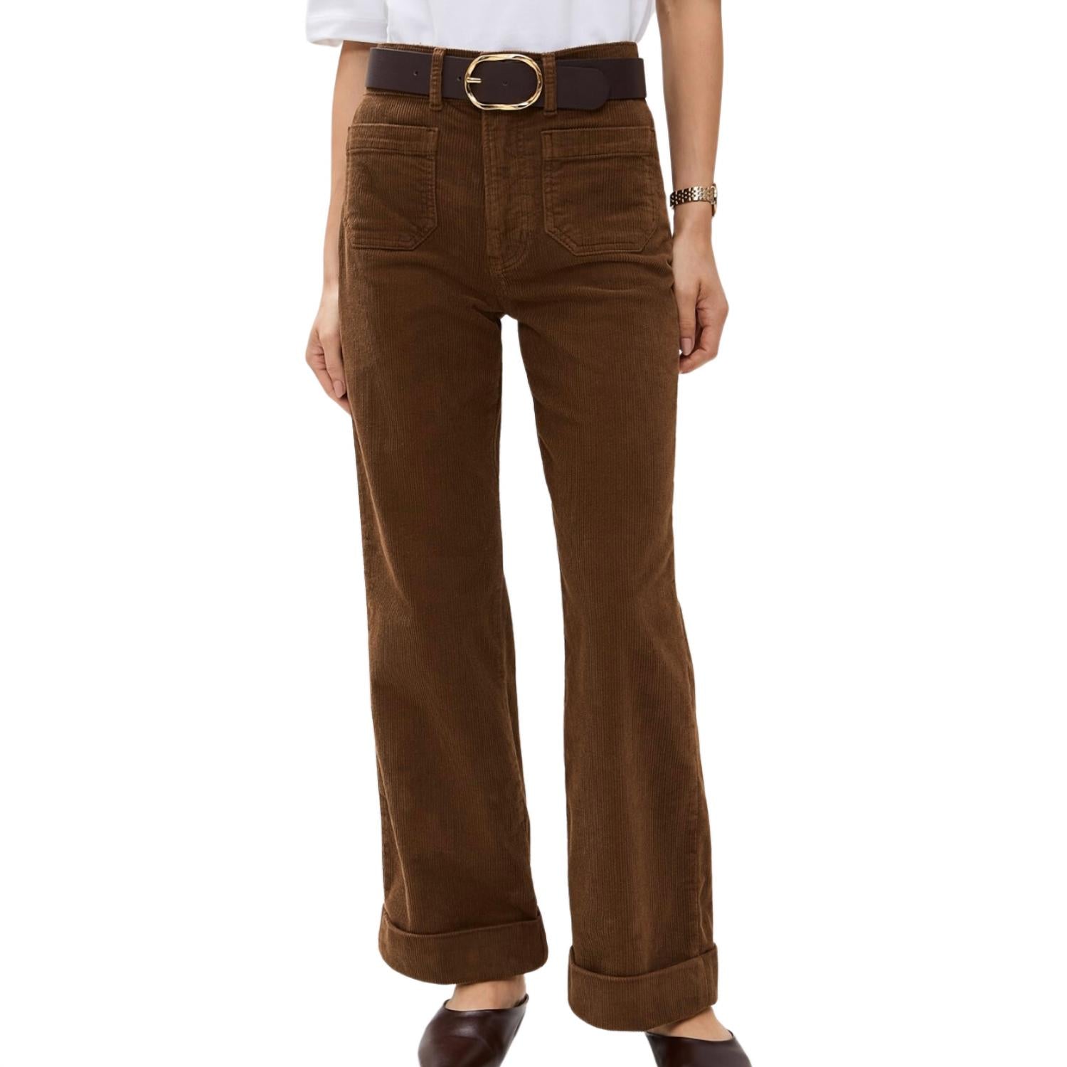 70-е укороченные брюки-клеш из вельвета цвета тост FRAME, Toast 
70-е укороченные брюки-клеш из вельвета цвета тост FRAME, Toast