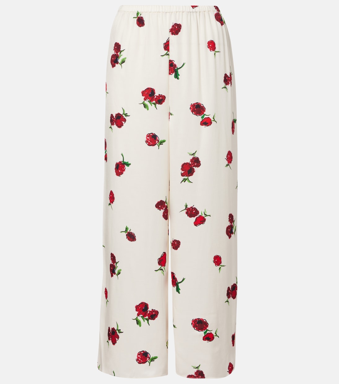 Широкие брюки Mindy из печатного твила Khaite, Rasperry/Cream 
Широкие брюки Mindy из печатного твила Khaite, Rasperry/Cream