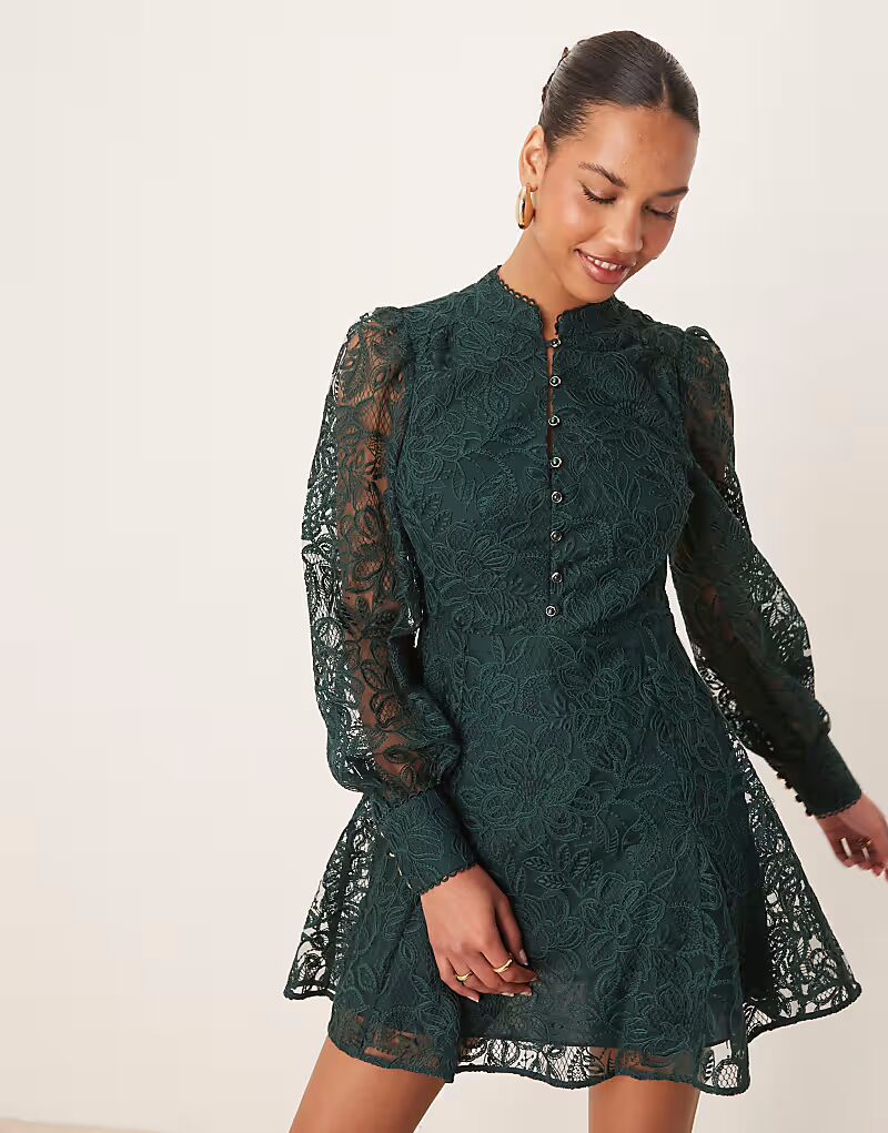 Короткое платье-мини с рукавами-фонариками и кружевом Forever New зеленого цвета
Короткое платье-мини с рукавами-фонариками и кружевом Forever New зеленого цвета