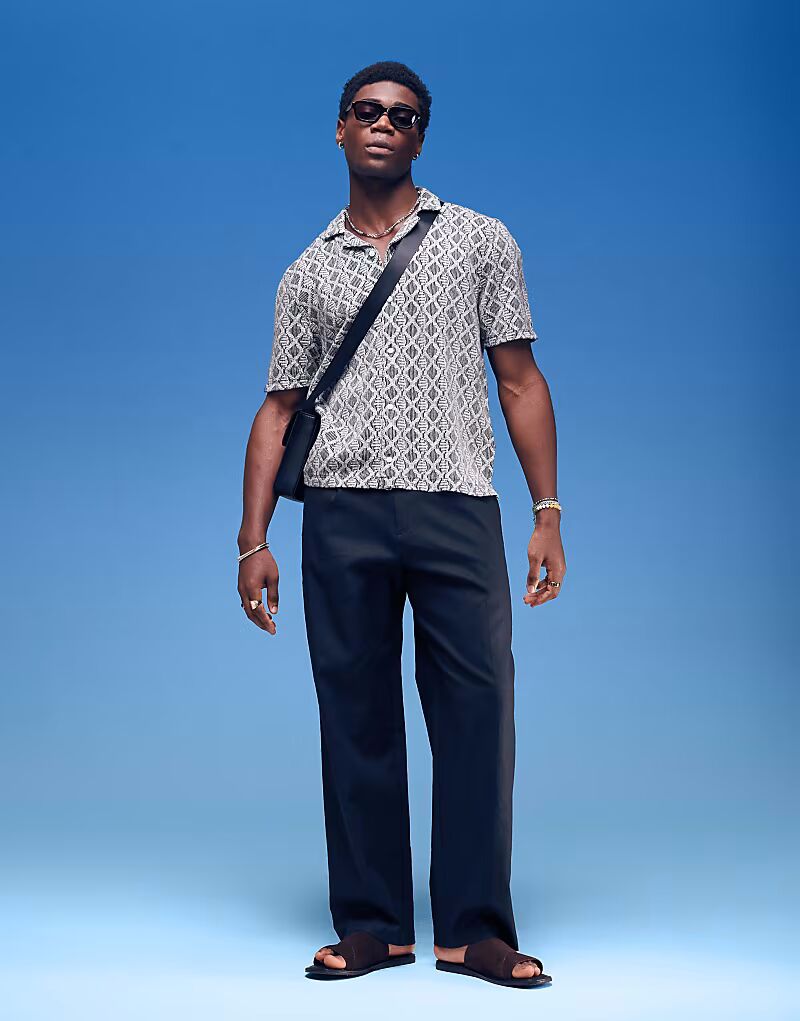 Элегантные брюки широкого кроя из льняной смеси со складкой спереди, черного цвета Asos Design
Элегантные брюки широкого кроя из льняной смеси со складкой спереди, черного цвета Asos Design