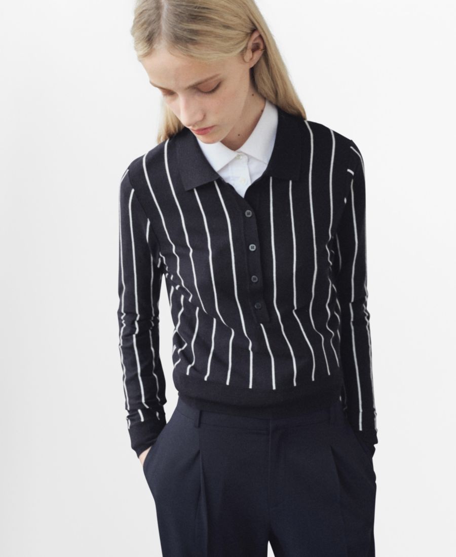 Женский полосатый свитер с высоким воротником-поло MANGO, Navy
Женский полосатый свитер с высоким воротником-поло MANGO, Navy