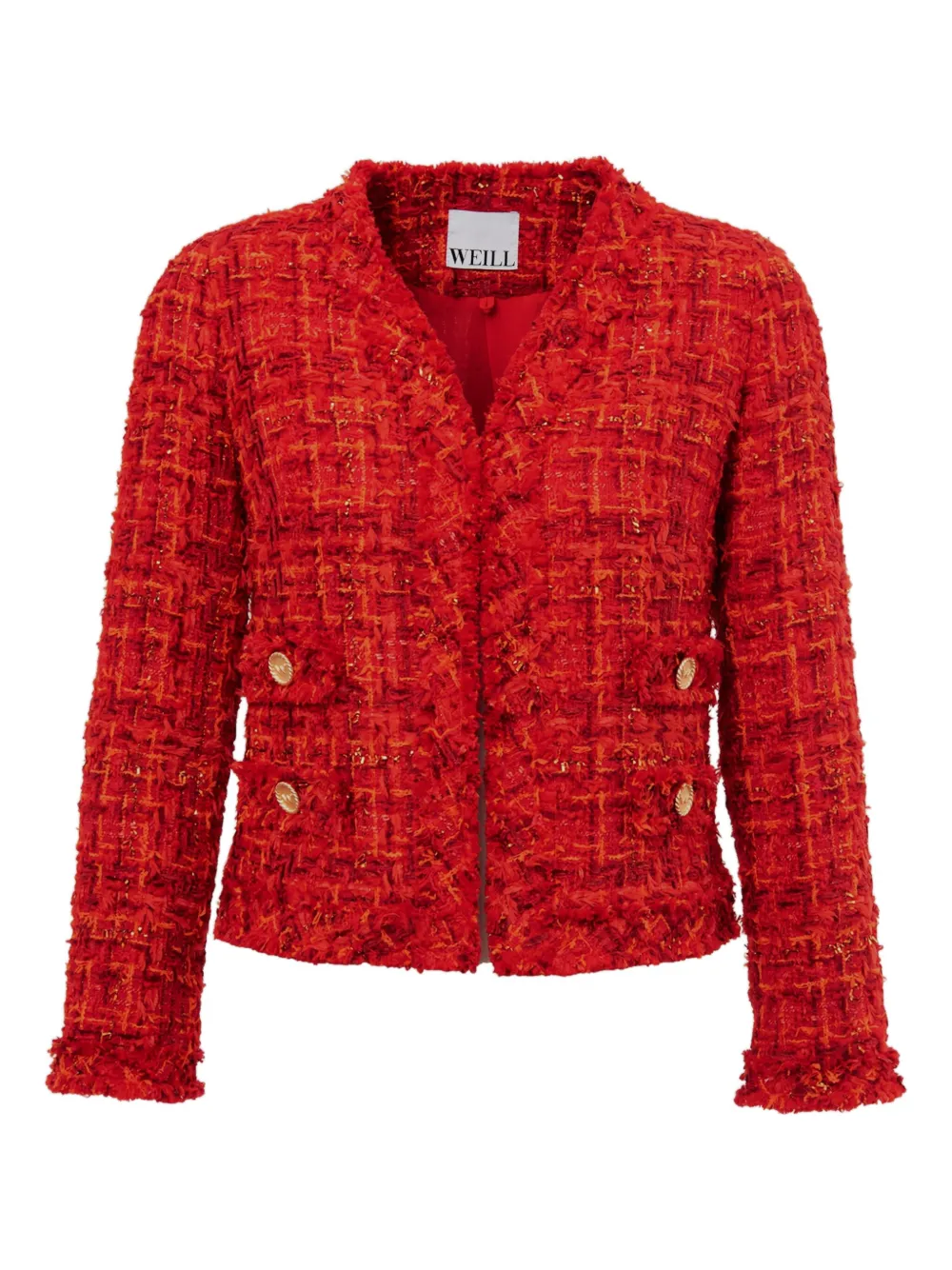 Твидовый жакет с V-образным вырезом и бахромой Weill Paris, красный
Твидовый жакет с V-образным вырезом и бахромой Weill Paris, красный