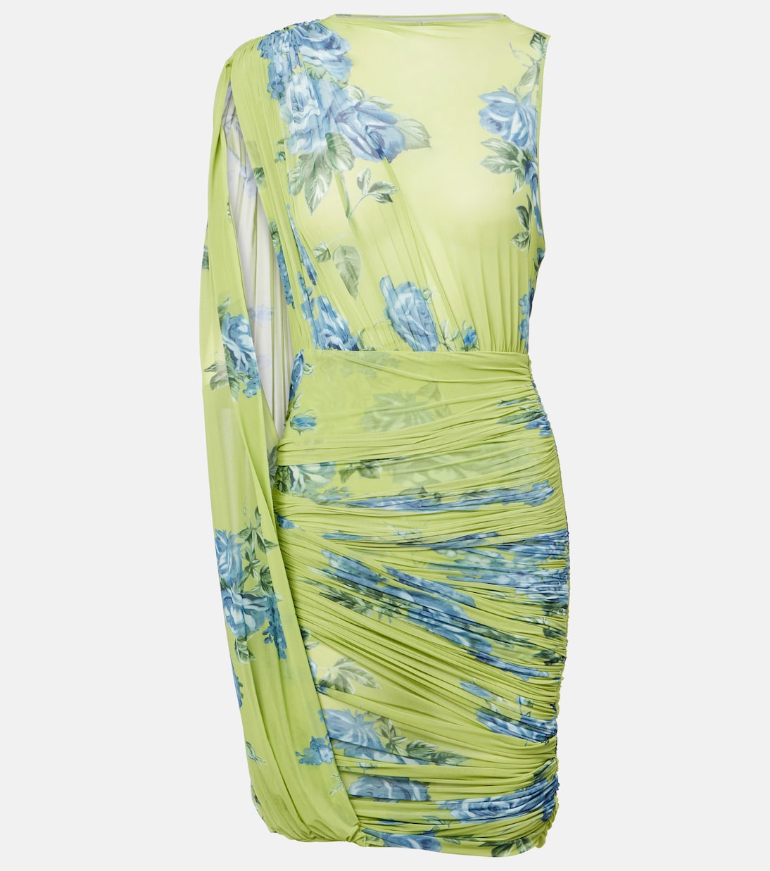 Драпированное полупрозрачное мини-платье с цветочным принтом Magda Butrym, Green Print 
Драпированное полупрозрачное мини-платье с цветочным принтом Magda Butrym, Green Print