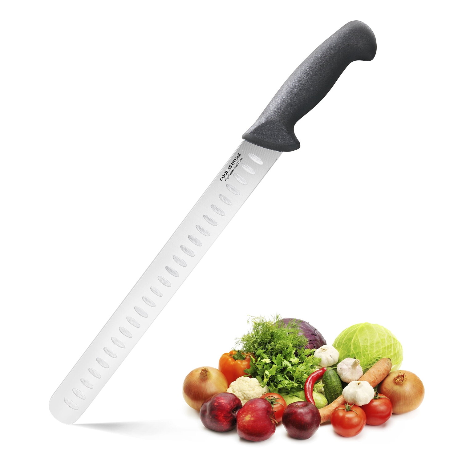 Нож для нарезки Cook N Home Нож для нарезки жареного мяса/рыбы 11 дюймов, острый кухонный нож из высокоуглеродистой нержавеющей стали Granton Edge, эргономичная ручка, черный
Нож для нарезки Cook N Home Нож для нарезки жареного мяса/рыбы 11 дюймов, острый кухонный нож из высокоуглеродистой нержавеющей стали Granton Edge, эргономичная ручка, черный