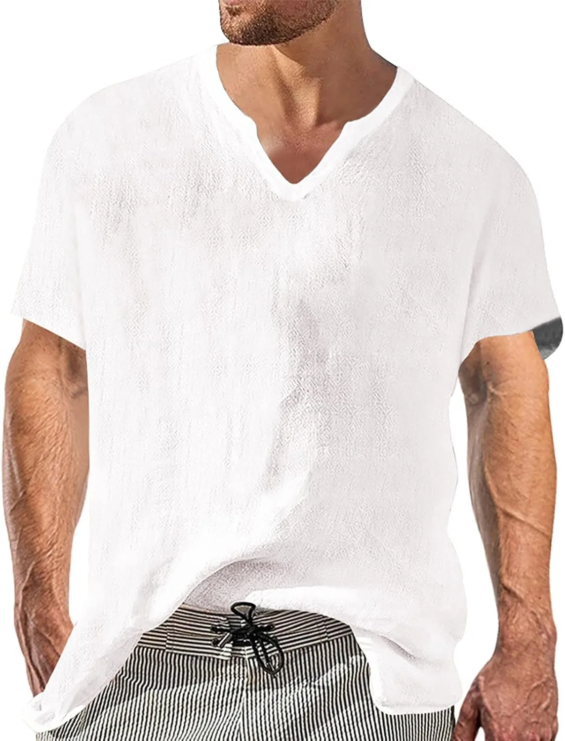 Мужская льняная рубашка с коротким рукавом и V-образным вырезом HJINGSUN
Мужская льняная рубашка с коротким рукавом и V-образным вырезом HJINGSUN