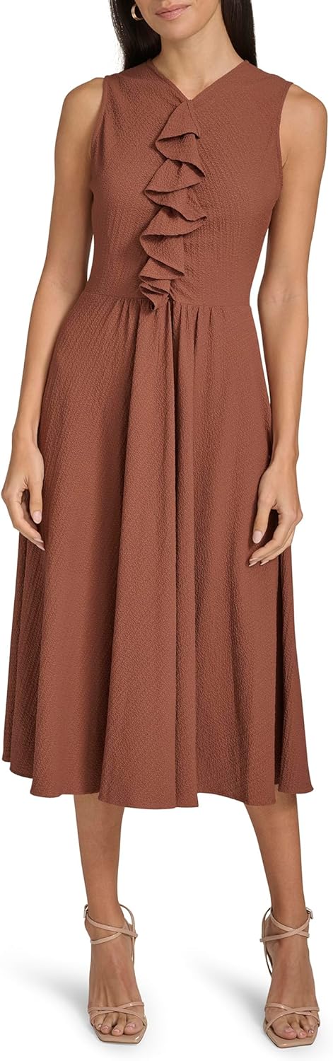 Платье миди Calvin Klein Women's Guaze Sleevess с оборками на шее, Chocolate
Платье миди Calvin Klein Women's Guaze Sleevess с оборками на шее, Chocolate