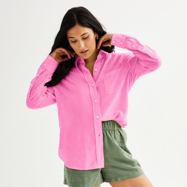 Женская оверсайз рубашка из льняной смеси в стиле boyfriend Sonoma Goods For Life, цвет pink sandal
Женская оверсайз рубашка из льняной смеси в стиле boyfriend Sonoma Goods For Life, цвет pink sandal