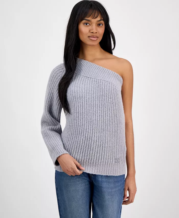 Женский ребристый свитер на одно плечо с длинным рукавом HUGO, серый
Женский ребристый свитер на одно плечо с длинным рукавом HUGO, серый