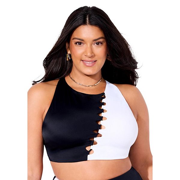 Женский топ-бикини с высоким воротником и цветными блоками Swimsuits For All, Black White
Женский топ-бикини с высоким воротником и цветными блоками Swimsuits For All, Black White