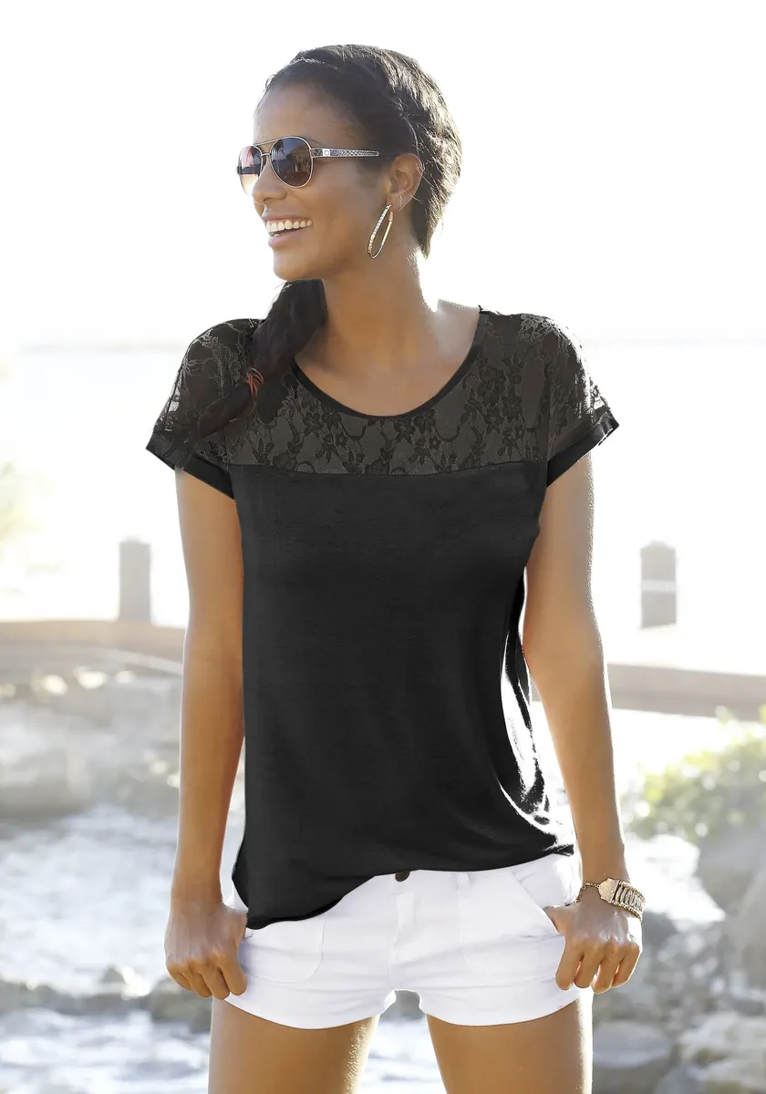 Пляжная рубашка LASCANA, с кружевной вставкой, футболка, рубашка с короткими рукавами, элегантная, черный
Пляжная рубашка LASCANA, с кружевной вставкой, футболка, рубашка с короткими рукавами, элегантная, черный