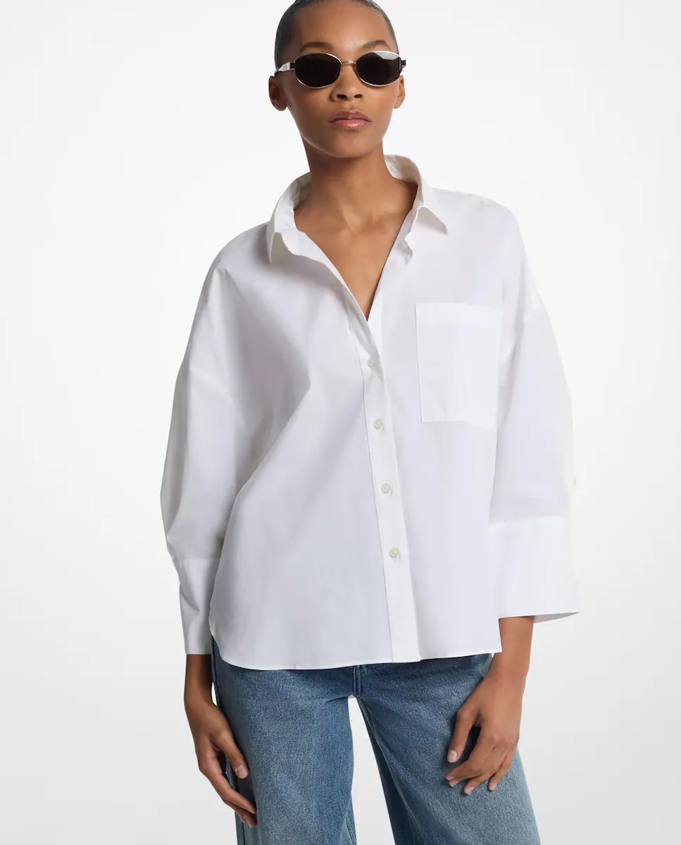 Женская хлопковая поплиновая рубашка с квадратным силуэтом Michael Michael Kors, белый
Женская хлопковая поплиновая рубашка с квадратным силуэтом Michael Michael Kors, белый