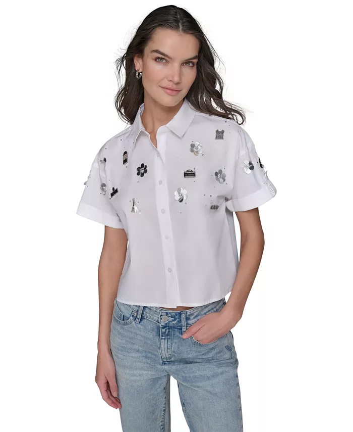 Женская укороченная блуза с декоративными элементами и пуговицами KARL LAGERFELD PARIS, белый
Женская укороченная блуза с декоративными элементами и пуговицами KARL LAGERFELD PARIS, белый