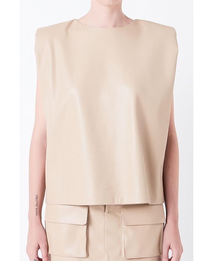 Женский кожаный топ с подкладкой на плечах Grey Lab, тан/бежевый 
Женский кожаный топ с подкладкой на плечах Grey Lab, тан/бежевый