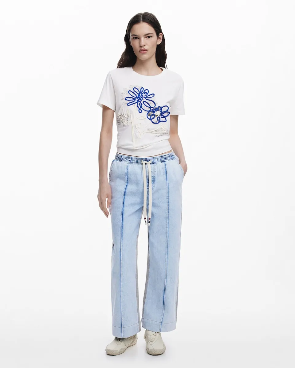 Женские прямые укороченные джинсы-джоггеры Desigual, синий 
Женские прямые укороченные джинсы-джоггеры Desigual, синий