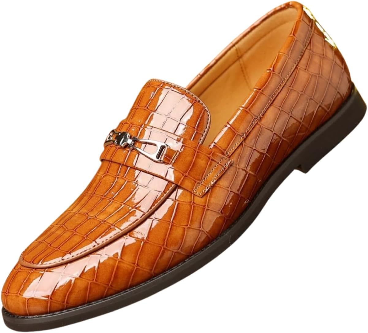 Мужские лоферы Santimon с тиснением под крокодила, без застежки, деловые повседневные туфли с металлической пряжкой, лаковые мокасины, Tan
Мужские лоферы Santimon с тиснением под крокодила, без застежки, деловые повседневные туфли с металлической пряжкой, лаковые мокасины, Tan