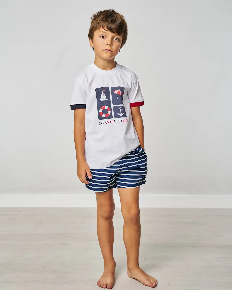 Детская белая футболка с коротким рукавом и морскими принтами Spagnolo, белый
Детская белая футболка с коротким рукавом и морскими принтами Spagnolo, белый