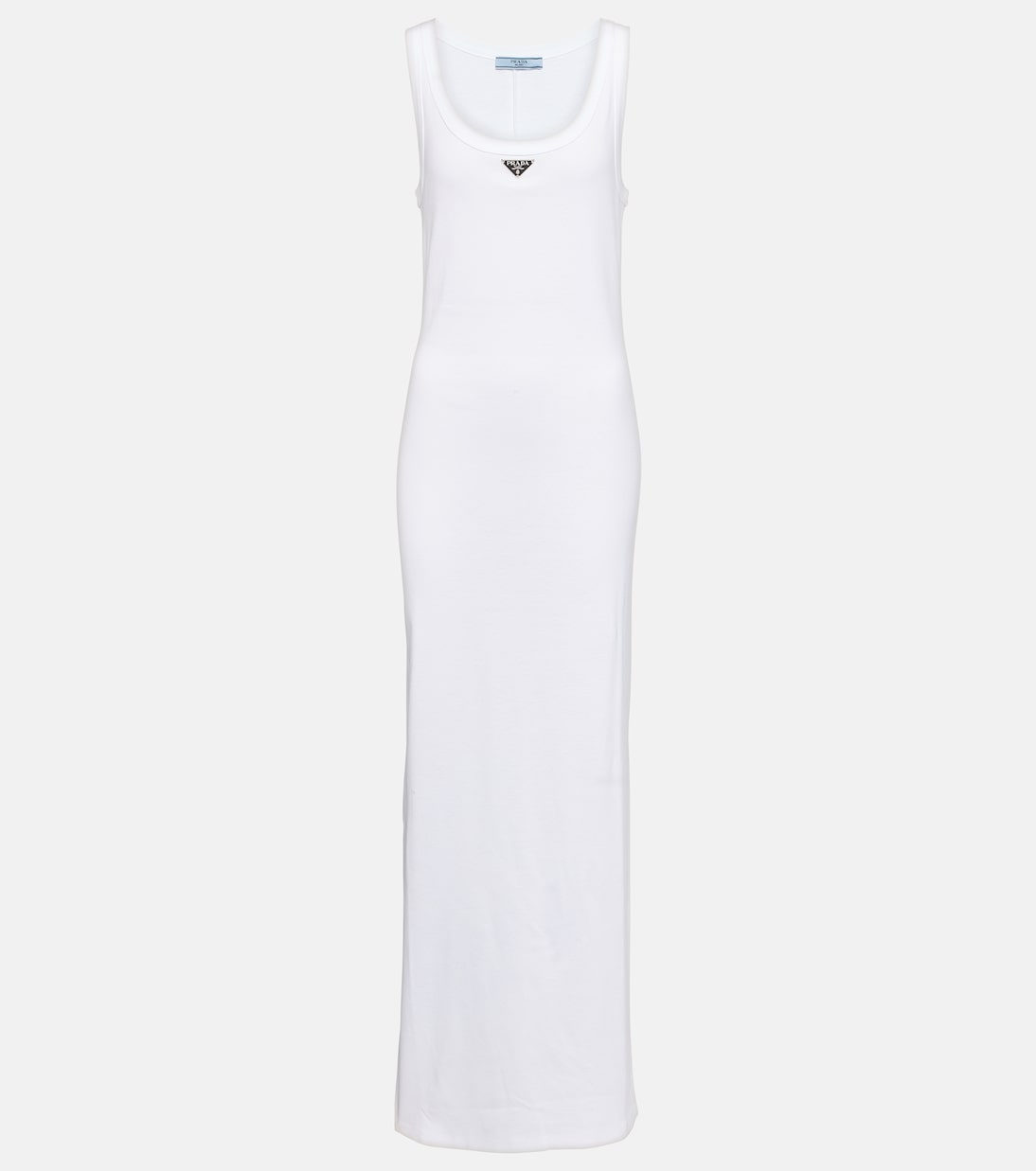 Хлопковое макси-платье с принтом логотипа Prada, белый 
Хлопковое макси-платье с принтом логотипа Prada, белый
