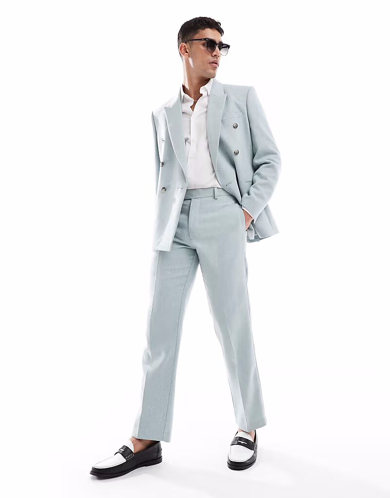 Прямые брюки из шерстяной смеси светло-голубого плетения Asos Design
Прямые брюки из шерстяной смеси светло-голубого плетения Asos Design